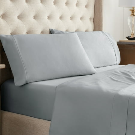 Waverly Solid Print Cotton 400 Thread Count Bed Sheet Set  Twin  Gray  4-Pieces Bring color and comfort to your bed with the Waverly 100% Cotton Sateen 400 Thread Count Sheet Set. Made of luxuriously soft 100% Cotton Sateen  these 400 Thread Count Sheet sets are the perfect base layer to any Waverly bedding ensemble.