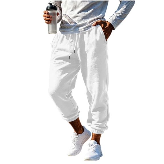 Wlynlyn Joggers for Men with Pockets Elastic Waist Drawstring Sweatpants Fleece Lined Athletic Casual Gym Running Jogger Pants with Pockets(X-Large,White)