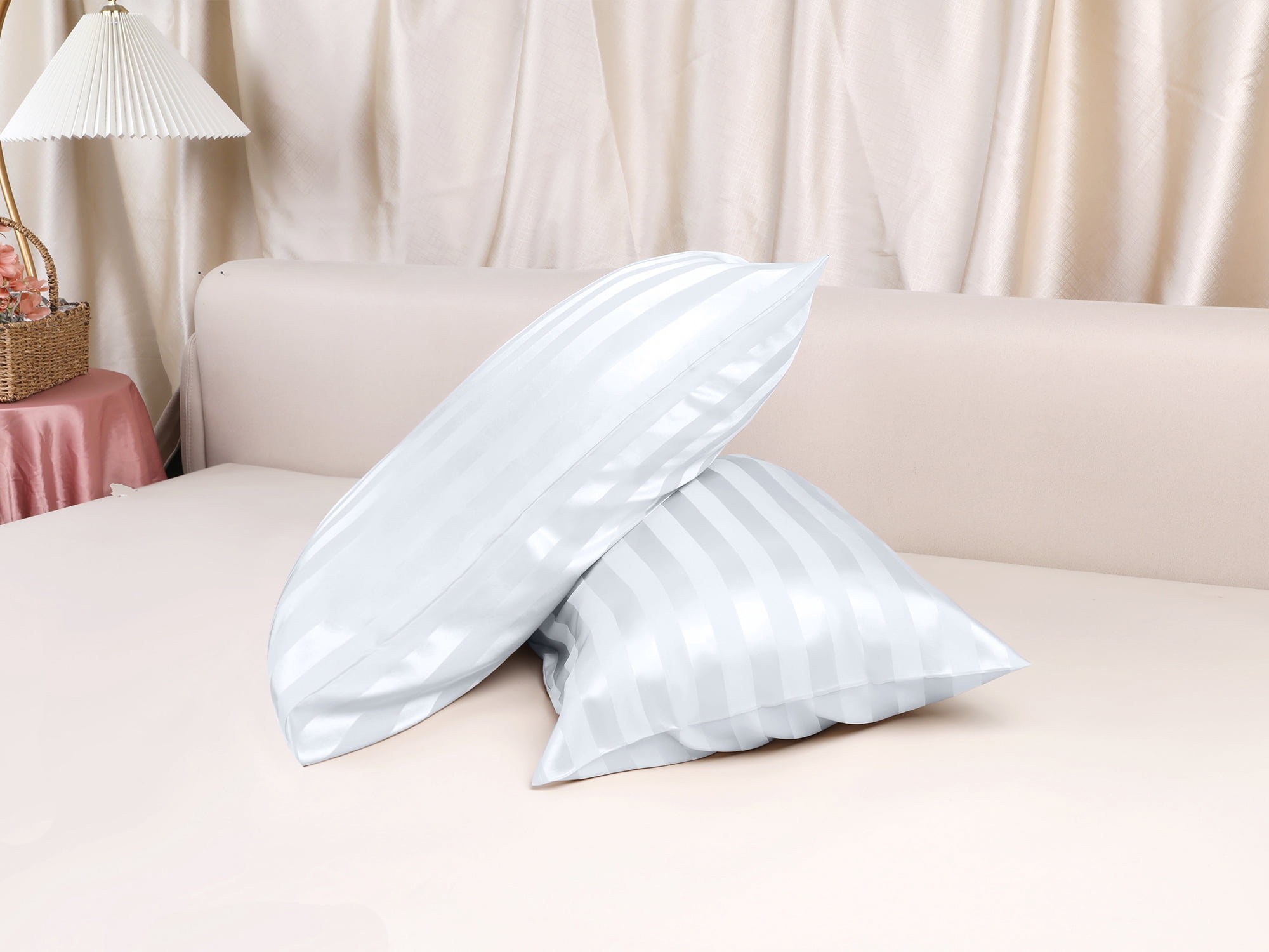 Unique Bargains Satin Pillow Cases Set of 2 Pillow Covers Queen White