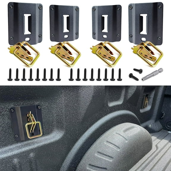 4 Pack Truck Bed Tie Down Anchor Boxlink E Port Bracket Plates & E-Track D Rings Compatible with Ford Raptor 2015-2024 F150 / F250 / F350 Super Duty, Fit for Other E Track Accessories