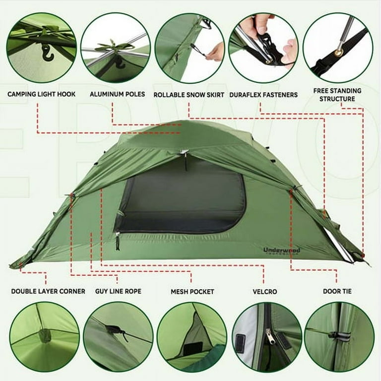 Tesleader 1 Person Backpacking Tent for 4 Season Waterproof Camping Tent for One Person Green 4 Pounds