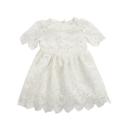 

Wuffmeow Summer Baby Girl Short Sleeve Lace Hollow Princess Dress Kids Clothing