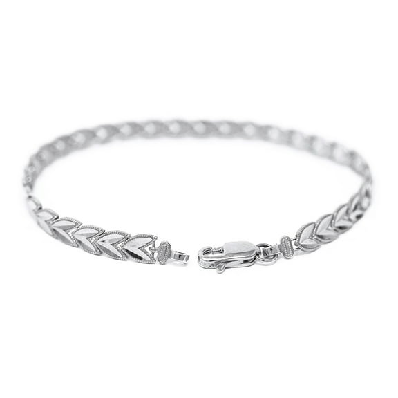 SOLID WHITE GOLD CHEVRON LEAF LINK SPARKLE CUT WOMEN'S BRACELET (5.33 MM) :  10K  8"