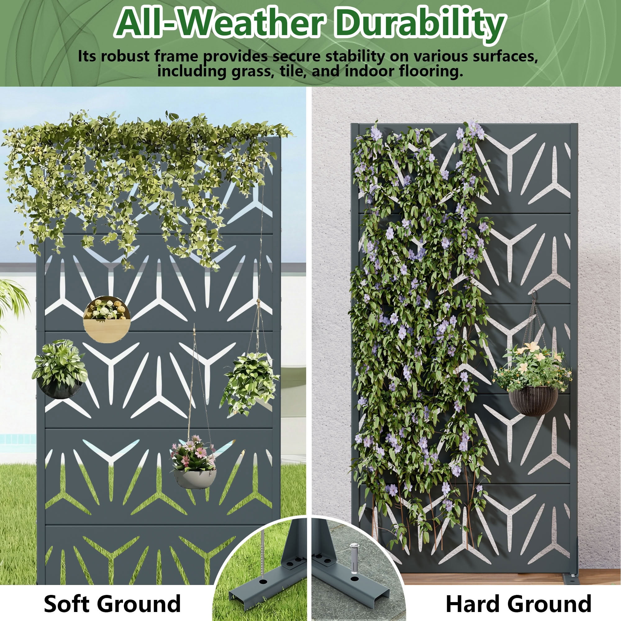 MAYEERTY 5 Panels Metal Outdoor Garden Privacy Screen Panel Patio Backyard Decorative Privacy Fence Divider, 59×29.5×15.7in