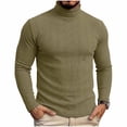 thumbnail image 2 of Mifsaly Mens Turtleneck Sweaters Slim Fit Long Sleeve Ribbed Knit Sweaters Comfortable Stretchy Warm Fall Winter Undershirt Tops Army Green,S, 2 of 8