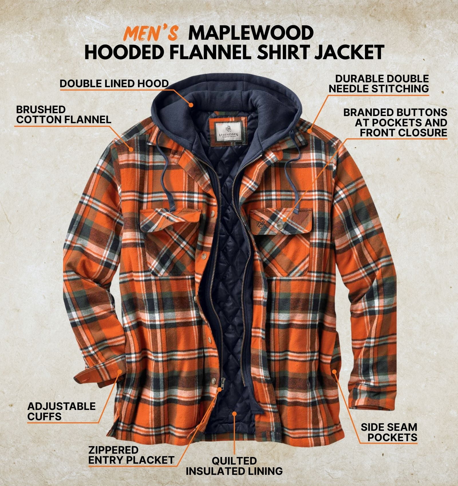 Legendary Whitetails Men's Maplewood Hooded Shirt Jacket