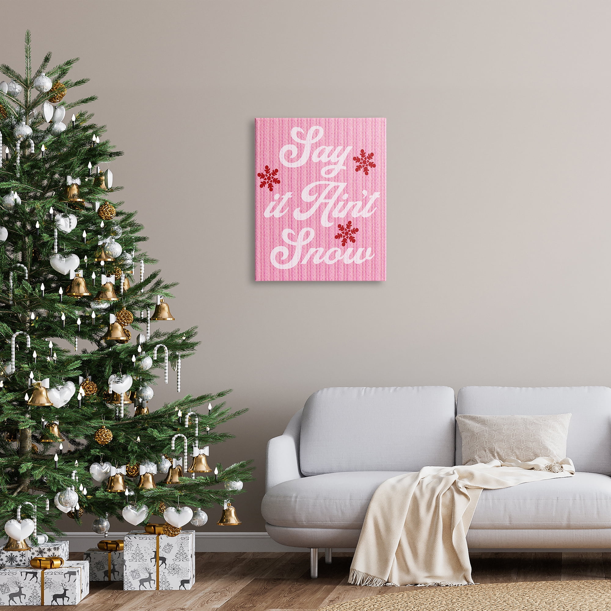 Stupell Industries Pink Say It Ain't Snow Holiday Painting Gallery Wrapped Canvas Art Print Wall Art, 24 x 30