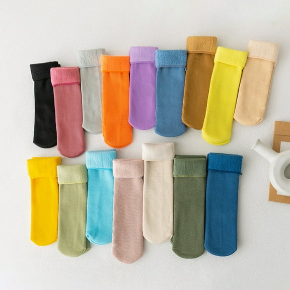 D-GROEE 1 Pair Kids Girls Boys Middle-tube Fleece Lining Socks Soft Thick Cozy Fuzzy Anti-Slip Winter Thermal Socks for Daily