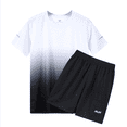 thumbnail image 3 of Men's Gradient Color Quick-Dry Short Sleeve TShirts Shorts Running Sports Set, 3 of 5