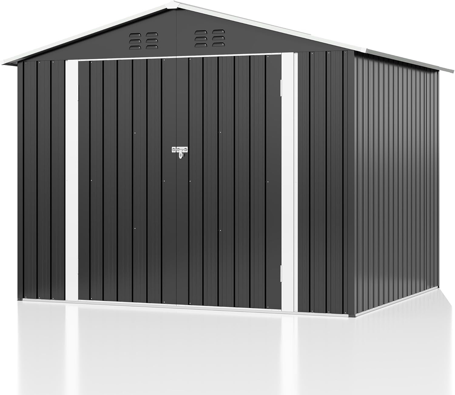 MUCHANT 6'x8' Outdoor Metal Storage Shed with Updated Frame Structure and Lockable Doors, Steel Garden Tool Sheds for Backyard, Patio, Lawn, White
