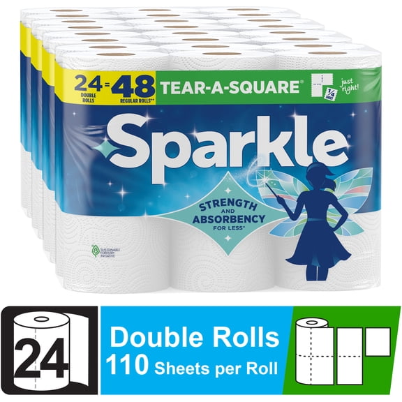 Sparkle Tear-a-Square Paper Towels, 24 Double Rolls