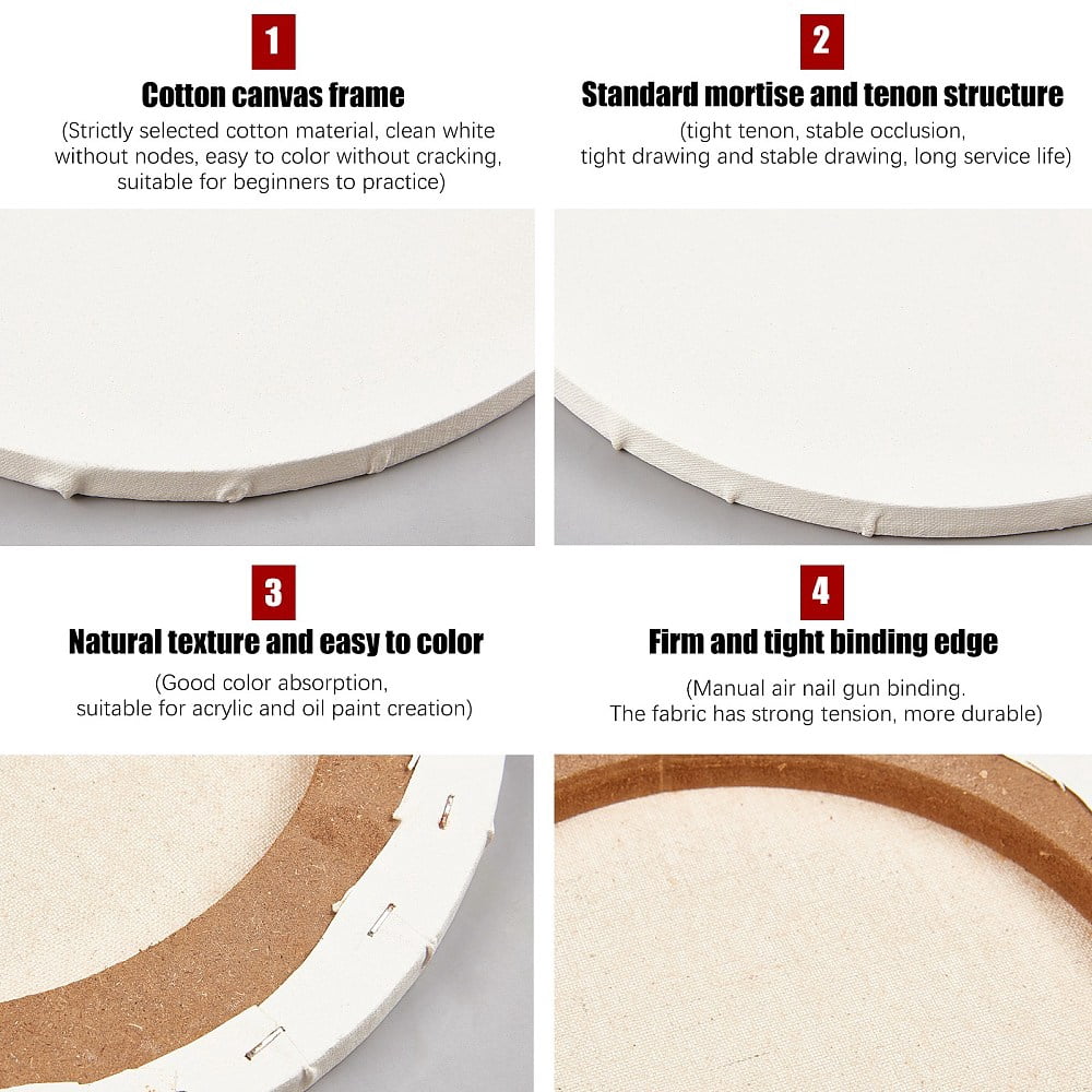 4 Packs Canvas Panel 4 Size Painting Sketchpad Round Sketchpad Drawing Board for Painting Craft Drawing