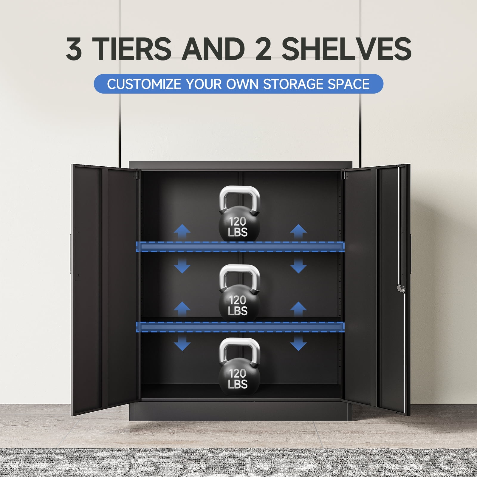 Fesbos Metal Storage Cabinets with 2 Lockable Door, 36" Locker Adjustable Shelves Organizer Steel Cabinet for Home, Office, Warehouse, Garage, Industrial