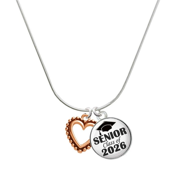 Delight Jewelry Rose Gold-tone Open Heart - Silvertone Senior Class of 2026 Dome Necklace, 18"
