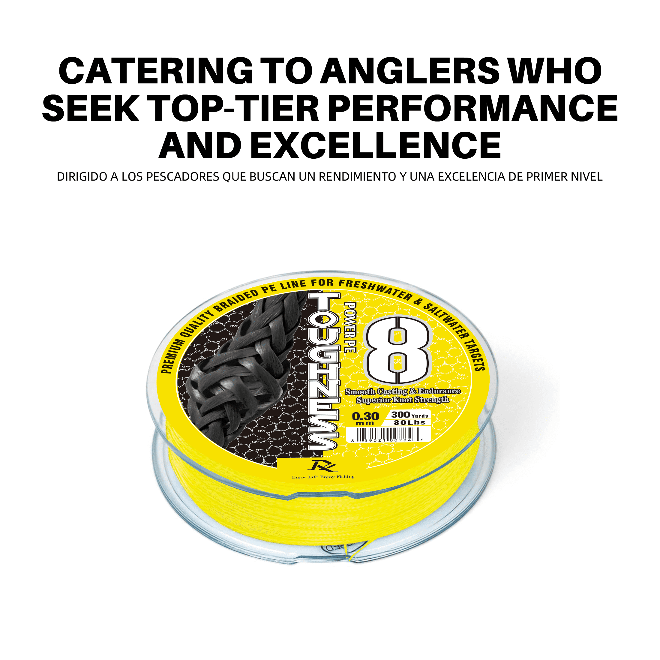 Ray Fishing Toughness 8 Strands Braided Fishing Line - CAST Further & Lasts Longer – Greater Abrasion Resistance – Strong Knot Strength – Smaller Diameter – Fresh and Salty (Yellow, 0.30mm-30Lbs)