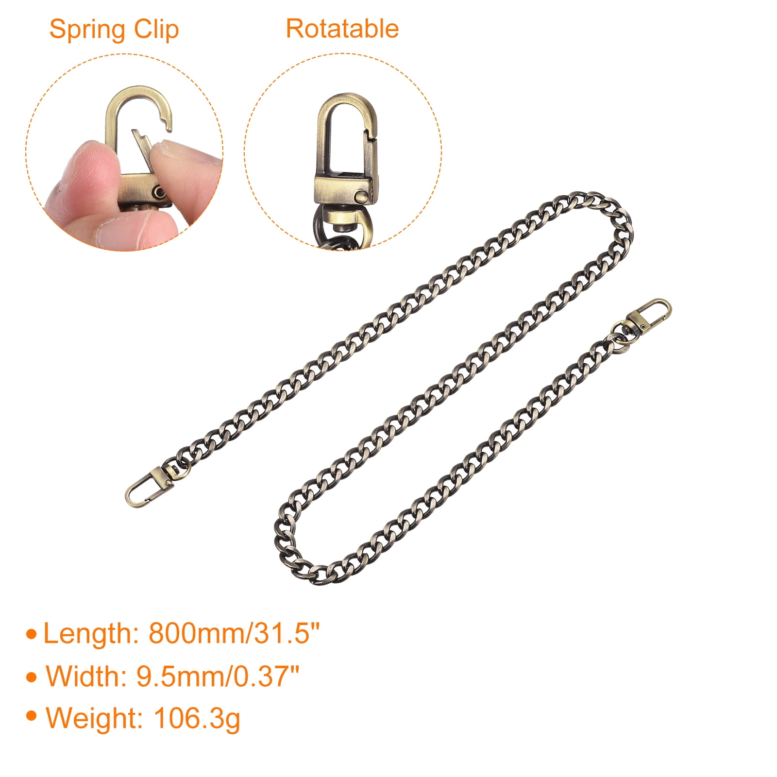  MELORDY 4pcs Flat Purse Chain Iron Replacement Shoulder  Crossbody Strap Bag Link Chains with Metal Buckles, 15.7/23.6/31.5/47.2  Inch (Gold)