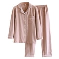 thumbnail image 2 of Jinhomg Thin Fleece Sleepwear for Women 2 Piece Warm Cozy Pajamas Sets Casual Solid Long Sleeve Button Down Tops and Straight Leg Pants Pink M, 2 of 8