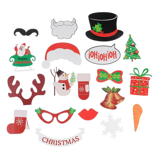 19pcs Photo Booth Props Christmas Snowman Gloves Bell Boots Props On Sticks for Christmas Party Decor