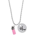 thumbnail image 1 of Delight Jewelry Silvertone 3-D Pink Baby Bottle Silvertone Script Initial Disc - K - Charm Necklace, 20"+3", 1 of 4