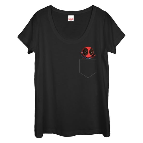 Women's Marvel Deadpool Mini Pocket Friend Scoop Neck Black Medium