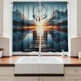 thumbnail image 2 of Ambesonne Lake Kitchen Curtains, Sunset Horizon Dreamcatcher, 55"x24", Slate Blue Orange, 2 of 3
