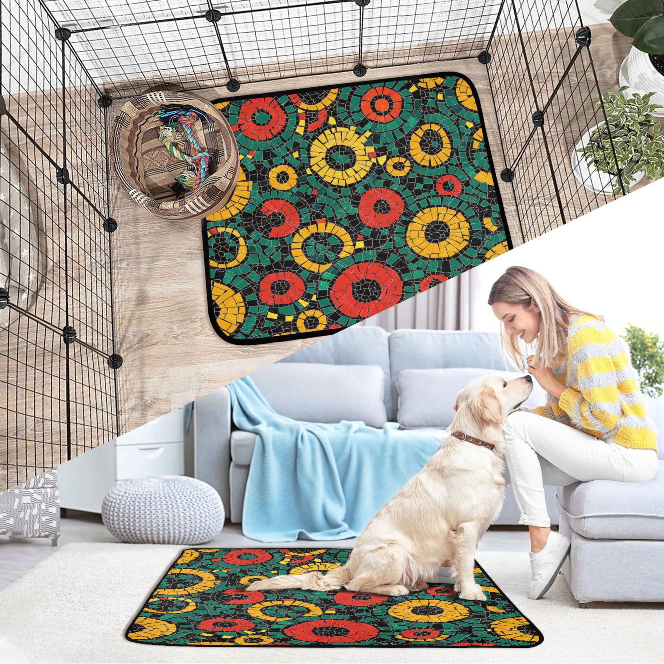 Qxltty Geometric Circle Figure Cat litter Pads Pet Set of 3 Diaper Mats Center Anti-leakage Layer Absorbent Soft and Comfortable