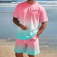 thumbnail image 2 of Men's New York Print Crewneck T-Shirt and Drawstring Shorts Set, Black-White Gradient 2-Piece Casual Tracksuit, 2 of 5