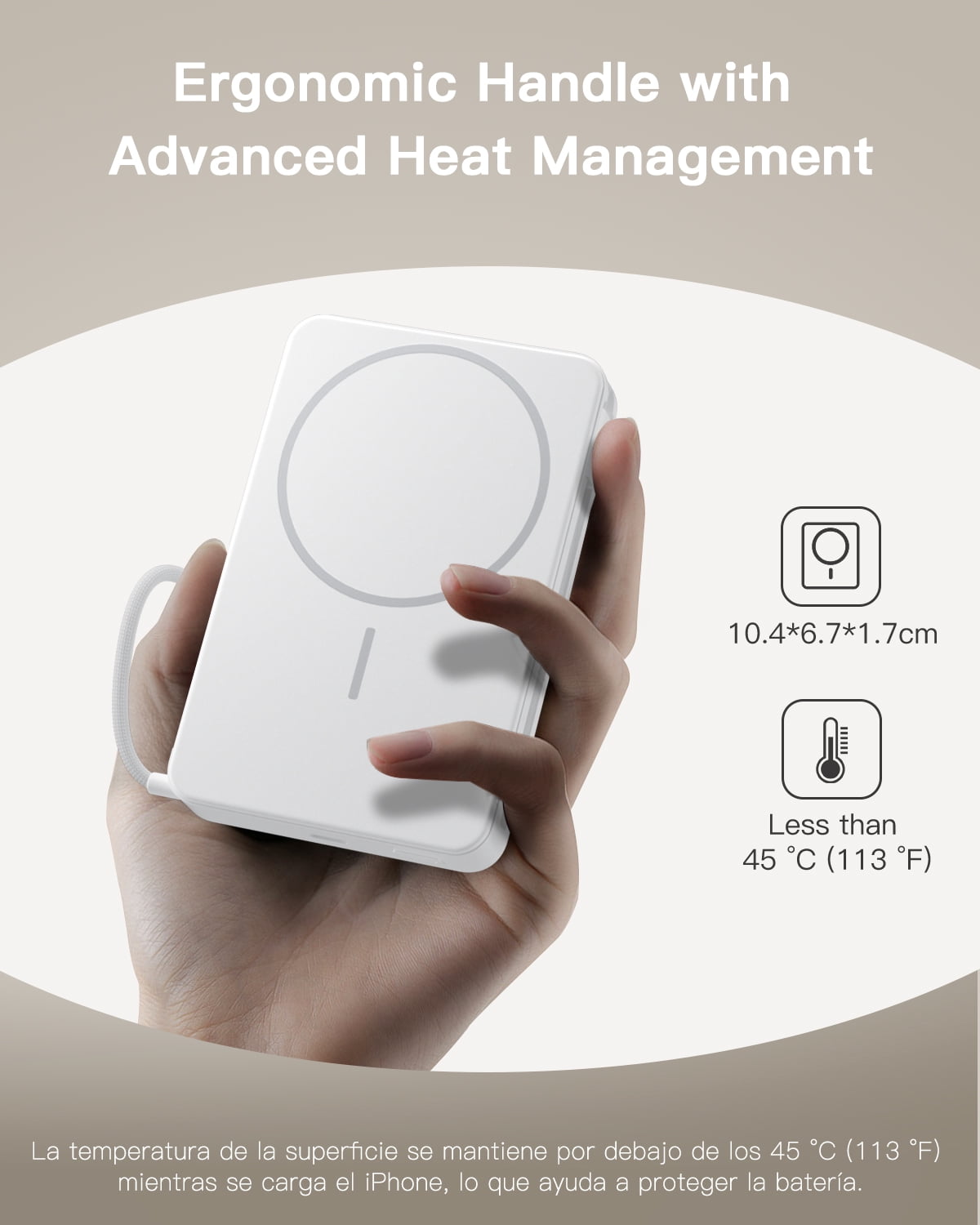 10,000mAh Magnetic Wireless Power Bank Compatible with Mag-Safe, 15W Fast Charging Portable Charger with USB-C 22.5W PD Input/Output - for iPhone 17/16/15/14/13/12 Series, AirPods
