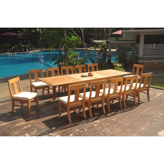 Grade-A Teak Dining Set: 12 Seater 13 Pc: 122" Caranas Double Extension Rectangle Table And 12 Osborne Armless Chairs Outdoor WholesaleTeak #WMDSWVm