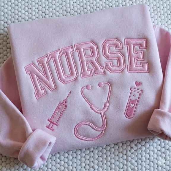 Valentine Gift for Nurse Girlfriend, Nurse Wife Sweatshirt, Embroidered Varsity Crewneck, Cute RN LPN Gift, Future Nurse Shirt