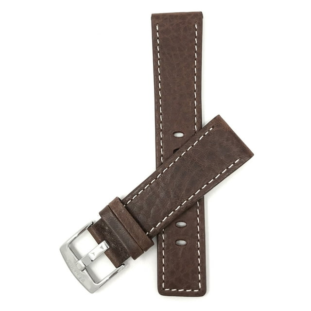 24mm Leather Watch Band Strap, Stainless Steel Buckle