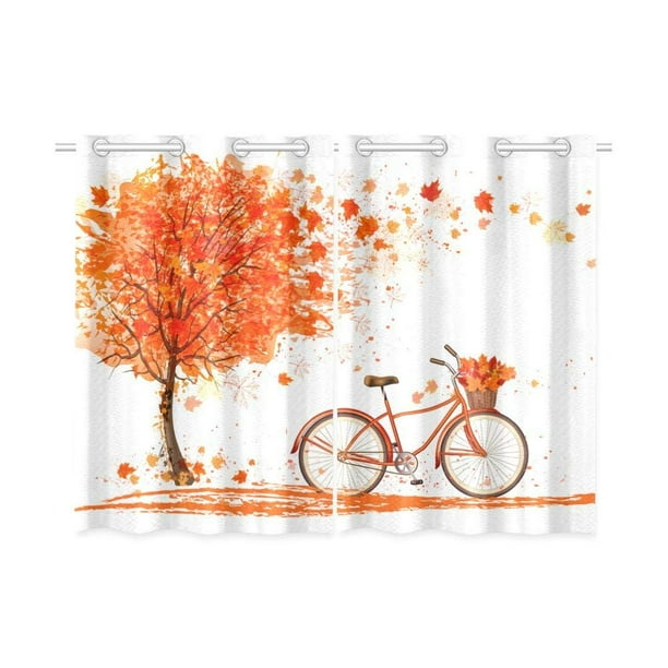 Cadecor Autumn Window Kitchen Curtain Yellow Tree With Bicycle Window Treatment Panel Curtains 26x39 Inches Set Of 2 Walmart Com Walmart Com