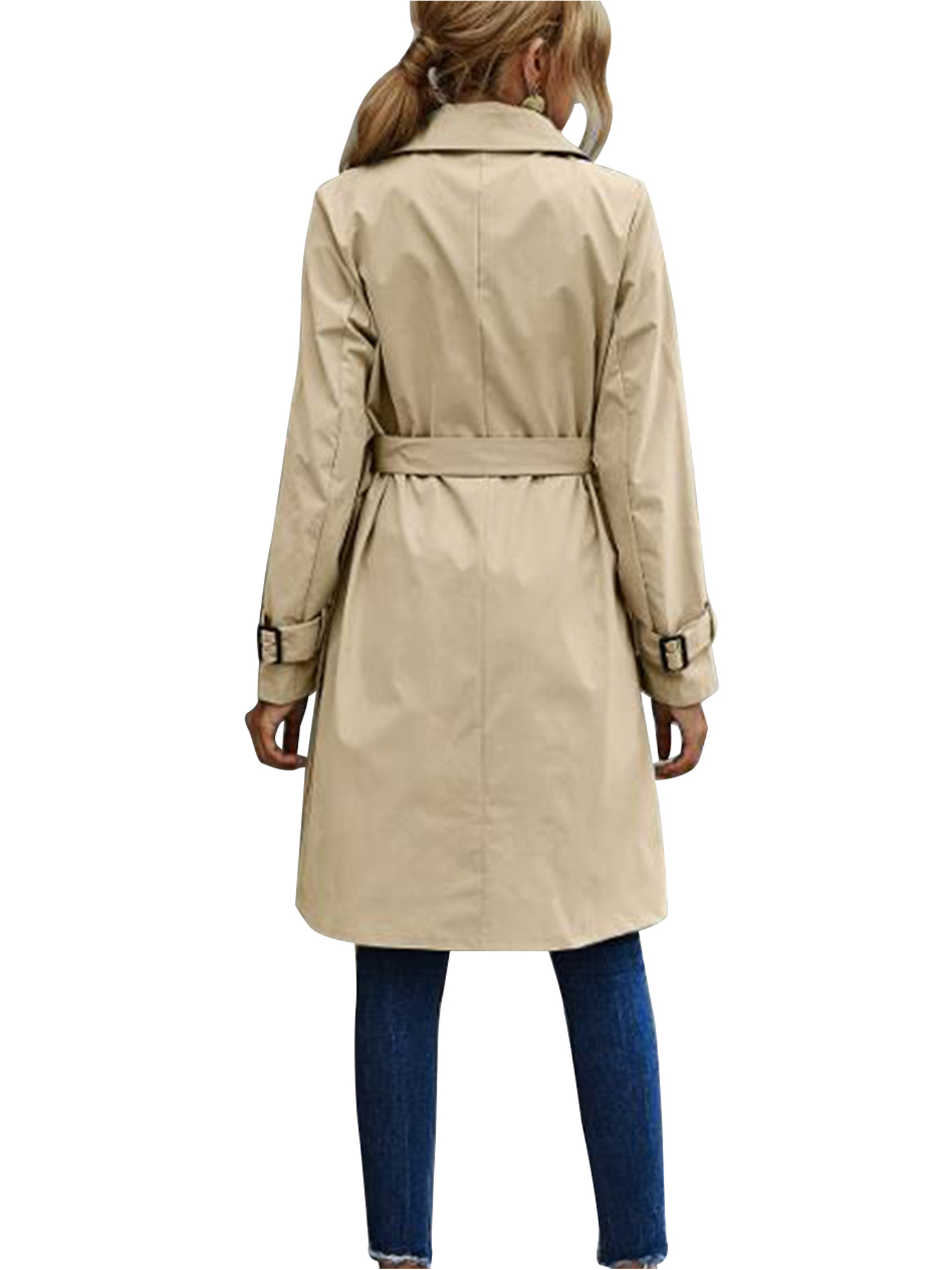 Spring hue Women Jacket Long Sleeve Lapel Double Breasted Belted Trench Coat - image 3 of 5