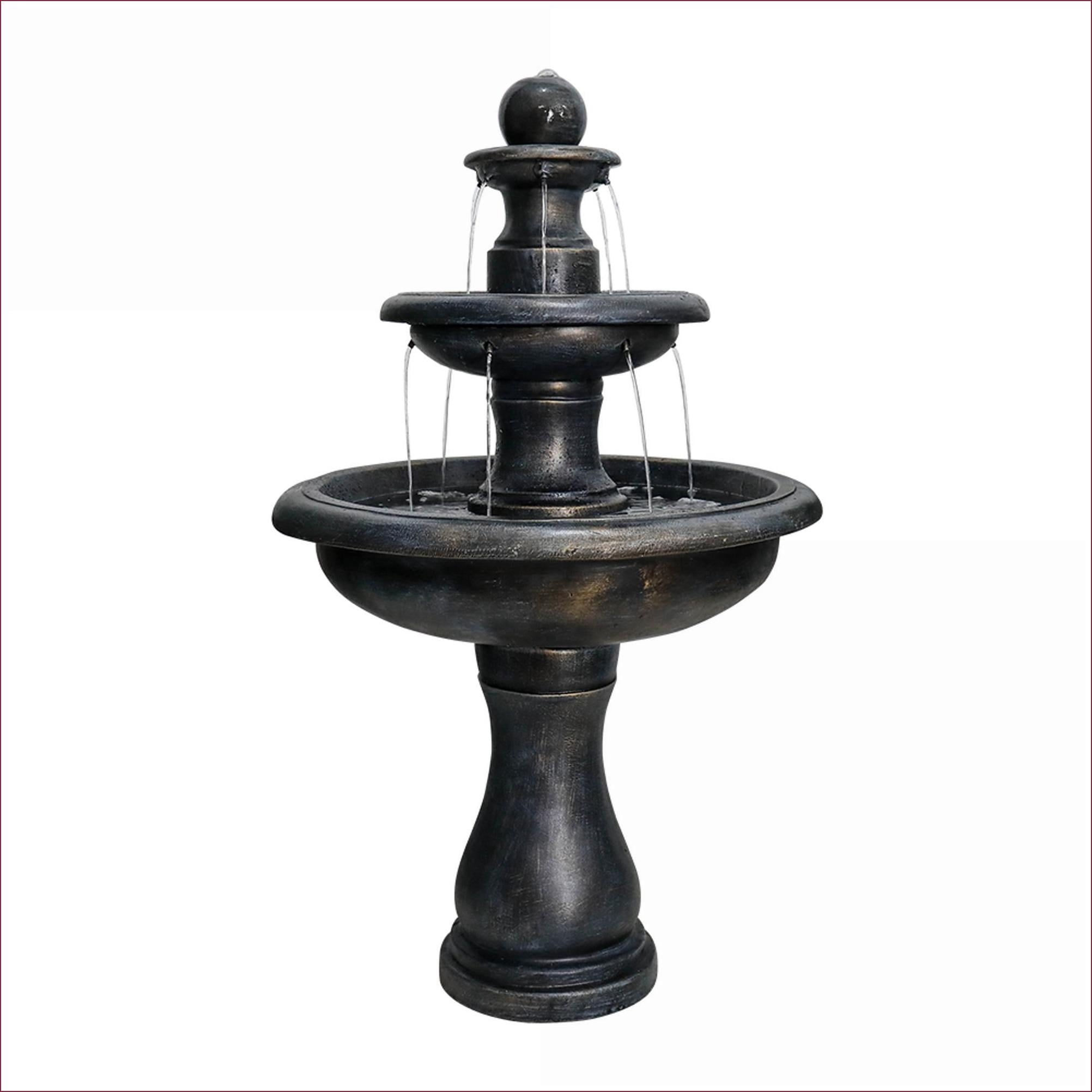 Fountains | 3-Tier Modern Outdoor Garden Patio Fountain, Fiber-Reinforced Concrete, Black Stone Finish, 27"x27"x45.2" | Black | Concrete / Cement