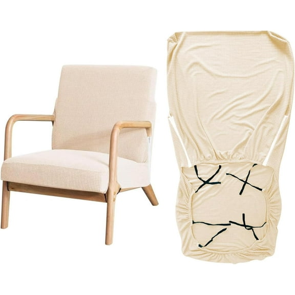 Stretch Arm Chair Covers,Mid-Century Modern Chair Cover Reading Armchair Covers Single Sofa Covers Wooden Arm Chair Cover Protector Living Room Hotel Decor, Beige