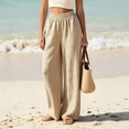 thumbnail image 2 of Jaunzuar Beach Pants for Women Straight Leg High Waisted Linen Pants Summer Loose Casual Pants with Pockets L, 2 of 8
