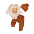 thumbnail image 2 of Elippeo Boys 3PCS Thanksgiving Outfit Sets Long Sleeve O Neck Letter Print Romper Solid Color Pants Hat Sets 3 6 12 18 Months, 2 of 10