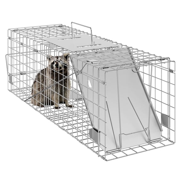 Animal Trap 24x8x8 Inch - Humane Live Trap for Cats, Raccoons, Squirrels - Galvanized Steel Folding Cage with Handle - Wildlife Control Trap