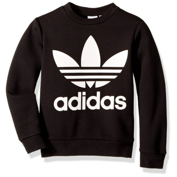 adidas Originals Boys' Big Fleece Crew, Black/White, Medium