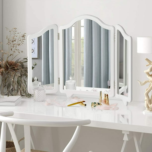 Luxfurni Hollywood Large Vanity Trifold Makeup Mirror 3 Side Folding Tabletop White, What Is The Best Hollywood Mirror