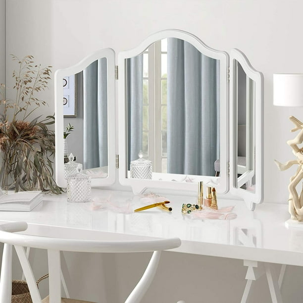 Luxfurni Hollywood Classic Trifold Vanity Mirror Large Tabletop Makeup White Finish Com Luxfurni Hollywood Large Vanity Trifold Makeup Mirror 3 Side Folding Tabletop White, What Is The Best Hollywood Mirror