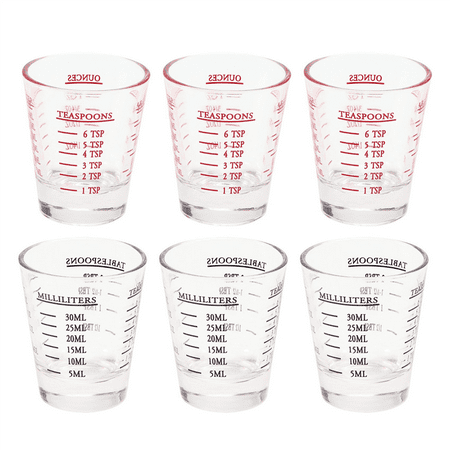 

6Pcs Measuring Cup Espresso Shot Glass Liquid Heavy Glass Wine Glass 26-Incremental Measurement 1Oz 6 Tsp 2 30Ml
