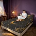 thumbnail image 3 of Homewish Black and Gold Queen Sheets, Sun Moon Stars Queen Sheet Sets, 4pcs, 1 Flat Sheet, 1 Fitted Sheet and 2 Pillowcases, 3 of 6