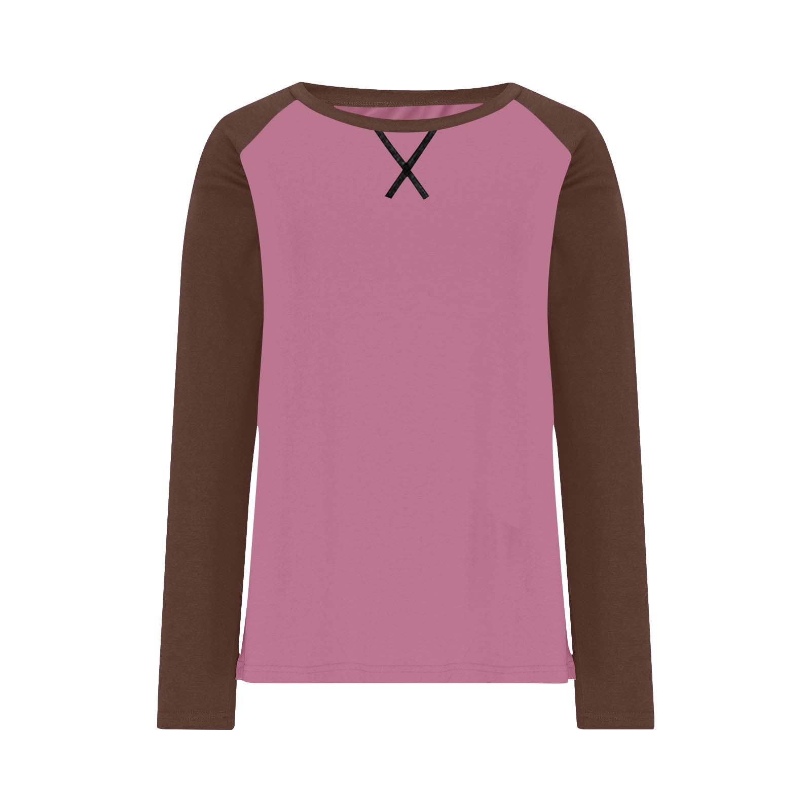 aohooy Womens Plus Size Long Sleeve Baseball Shirt Color Block Casual Loose Tees Tshirts Spring Round Neck Loose Fit Tunic Tops Hot Pink,XXXL