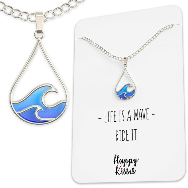 Ocean Wave Necklace a Cute Drop Shape Pendant for Surfer Sea Lover Hawaiian or Beach Enthusiast Blue Wave Jewelry is a Great Gift for any Woman Walmart