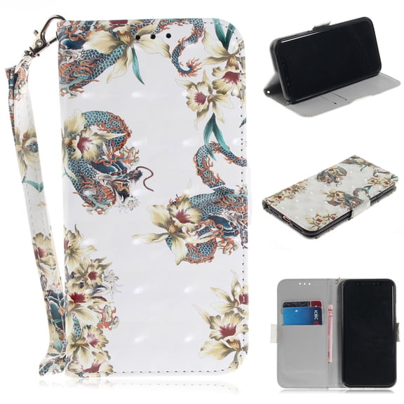 iPhone X 2017 Case, iPhone XS 2018 Case, Allytech 3D PU Leather Protective Cover & Pocket Lanyard Wallet with Cards Holder, Support Kickstand Slim Case for Apple iPhone X/ XS, Flower