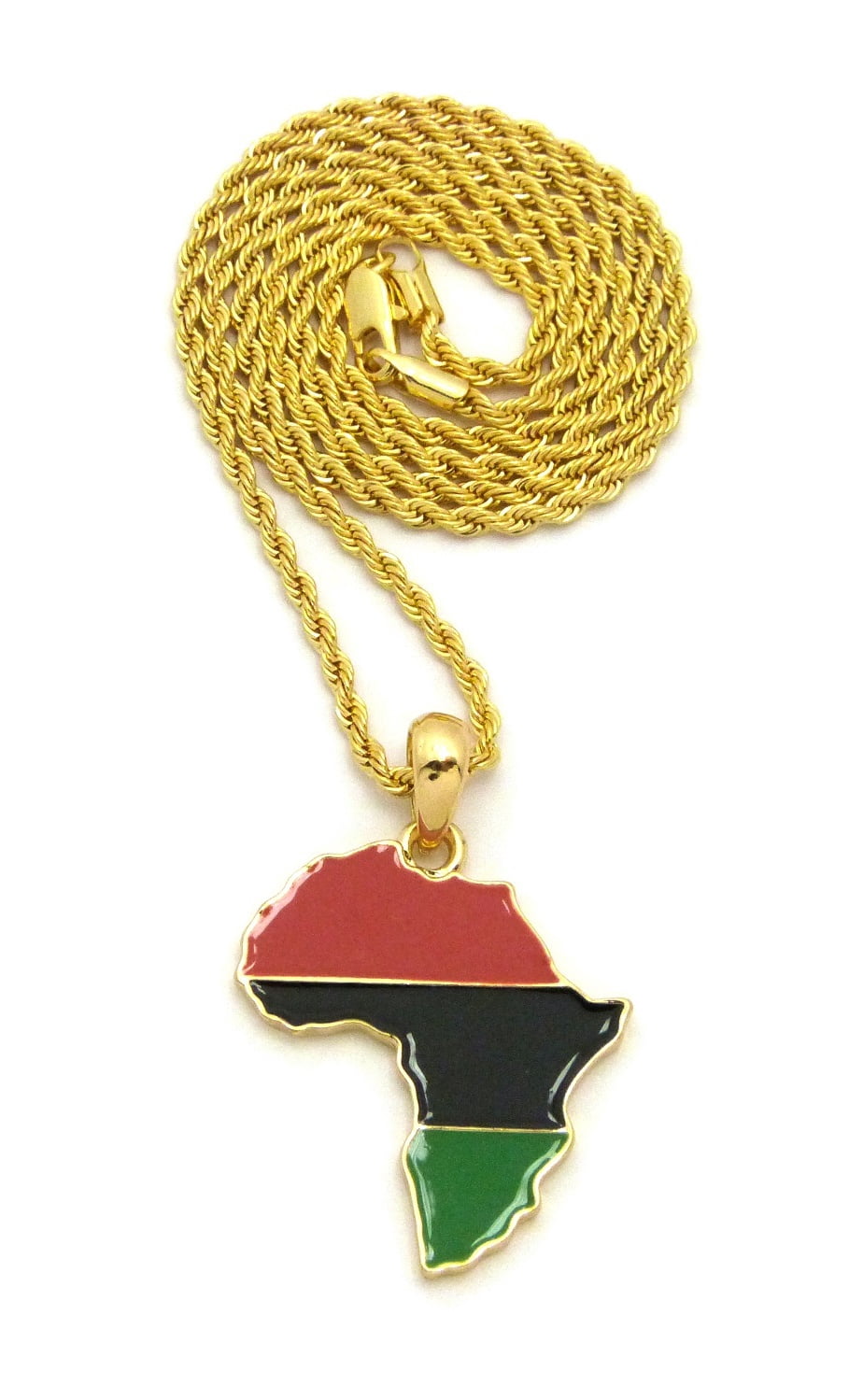 NYFASHION101 Pan Africa Continent Micro Pendant w/ 2mm 24" Rope Chain Necklace, Gold-Tone