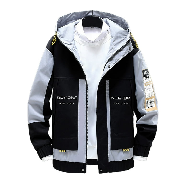 Youth Jacket Color Block Letter Print Multiple Pockets Streetwear Spring  Autumn Japanese Hooded Outdoor Adventure Jacket for Daily Wear - Walmart.com