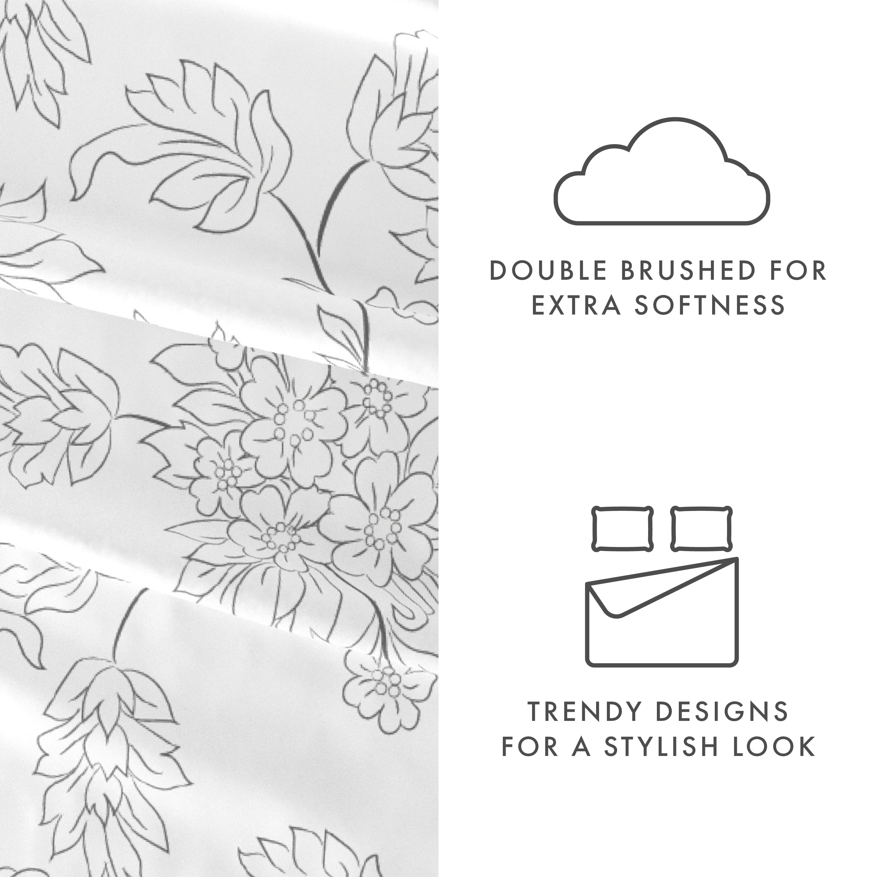 Noble Linens 4 Piece Pattern Microfiber Bed Sheets Set, Gray Vine, Twin