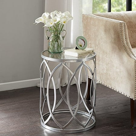 Pineapple Base Table With Glass Top Modern Transitional Round Glass Table Top Accent Table with Geometric Base - Includes Modhaus Living Pen (Silver) ()